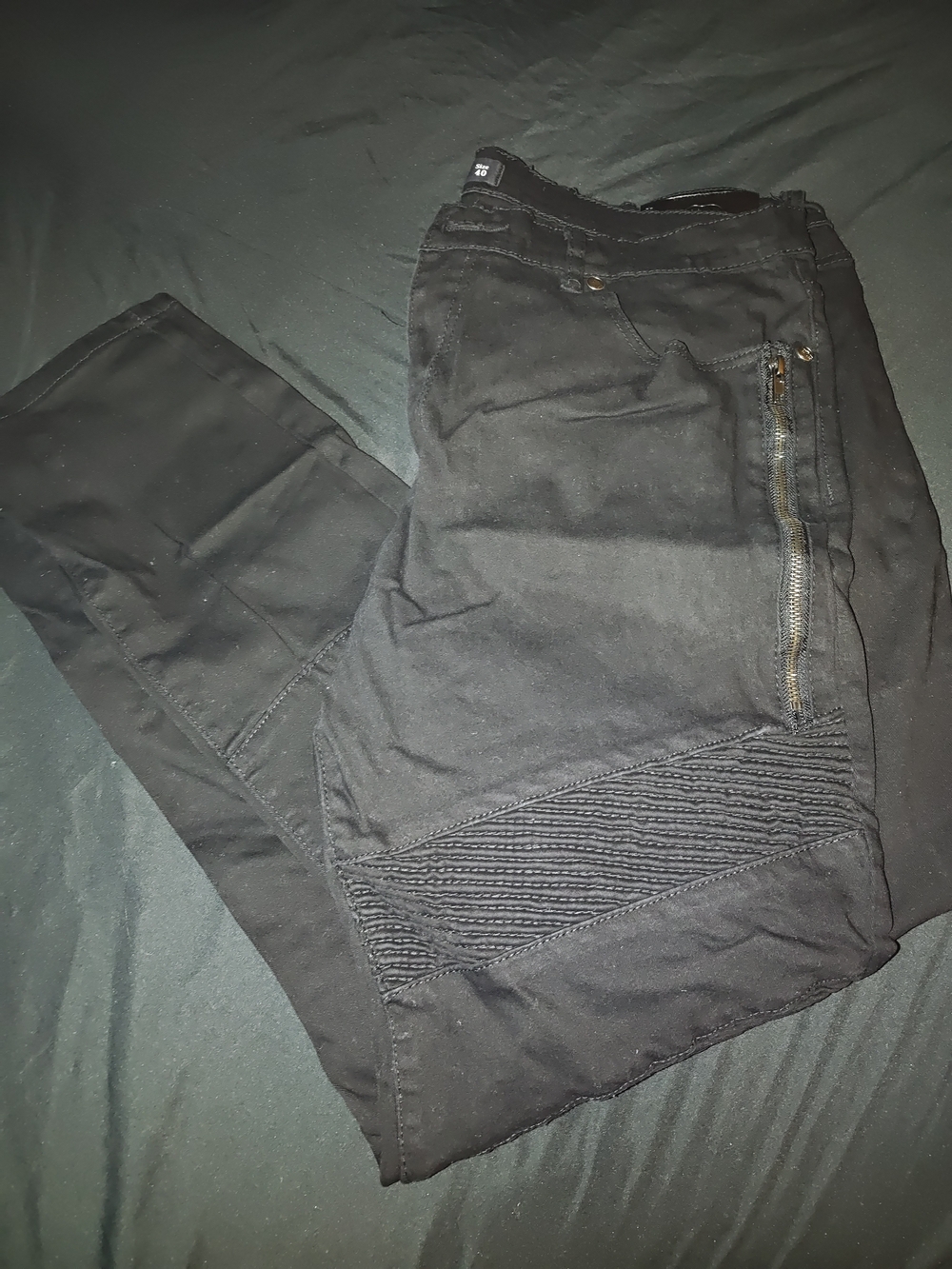 Men's Black Moto-Style Stretch Pants